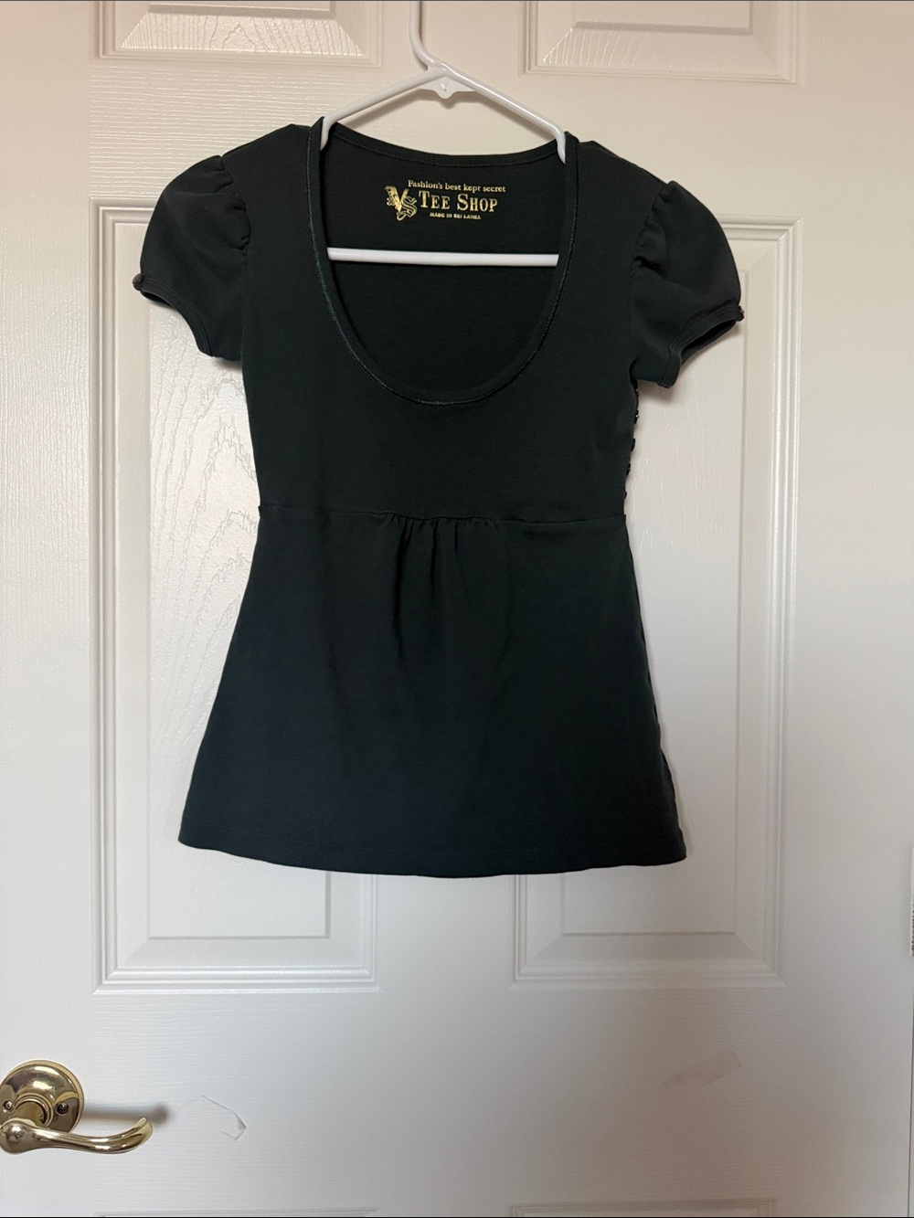 The Tee Shop Black Scoop Neck Puff Sleeve Top